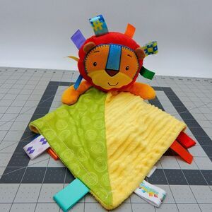 Taggies Lion Lovey Babies Security Blanket Primary Colorful 14 Inch Blue Green
